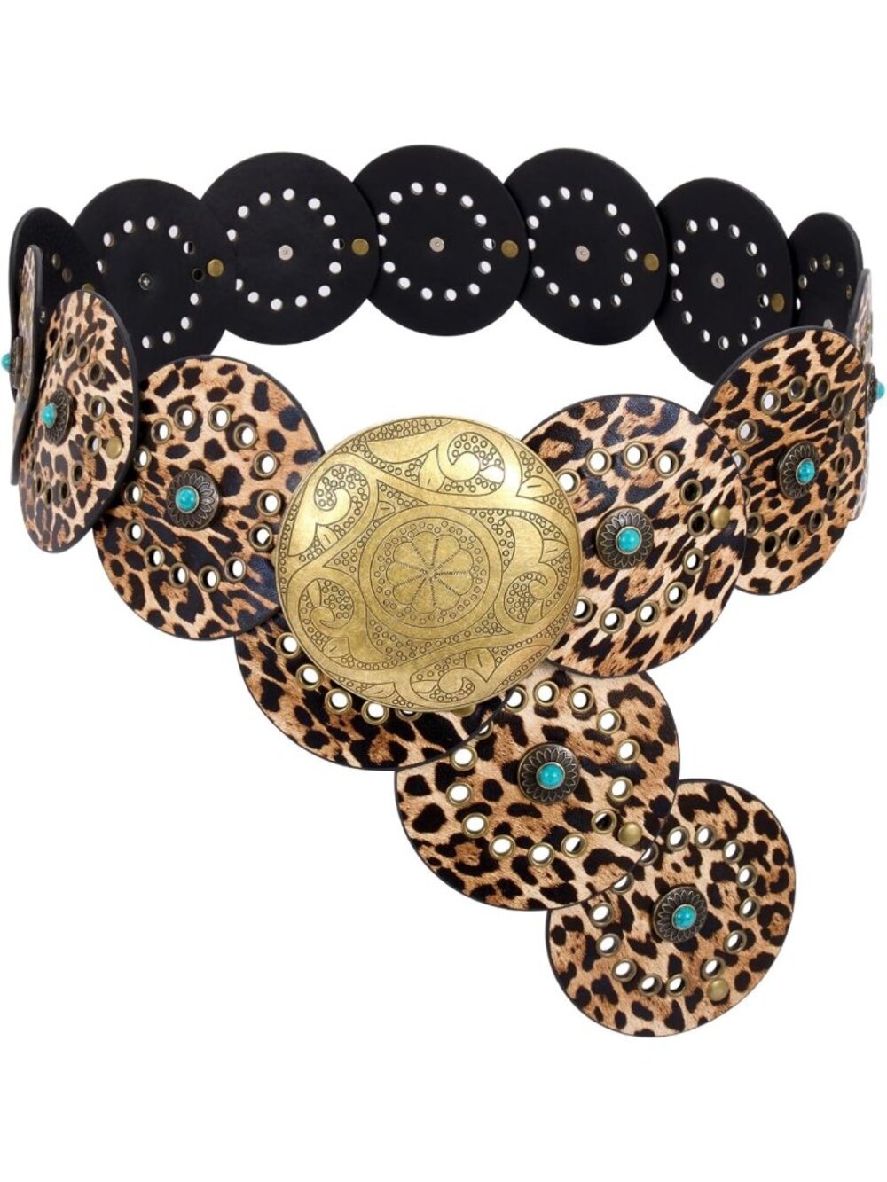 Boho Western PU Leather Cowgirl Belt with Concho Design - Wide Country Waist